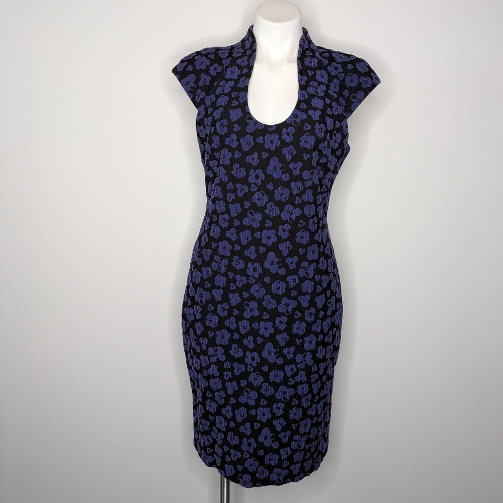 Badgley Mischka Black Purple Floral Jacquard Sleeveless Sheath Dress 10